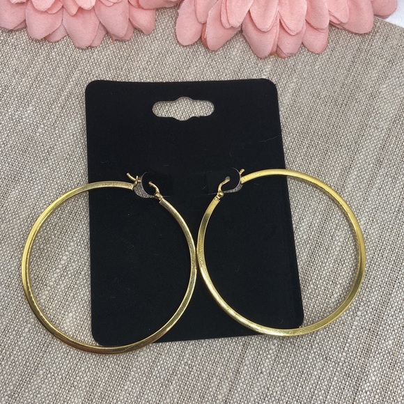 Veronese 18K Yellow-Gold Clad 2" Polished Hoop Earrings - Picture 2 of 4